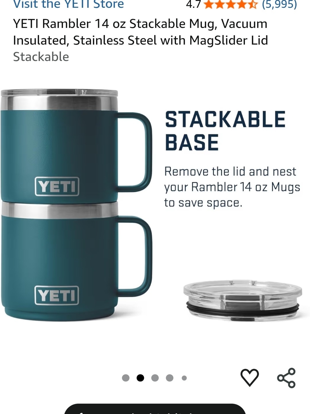 NWT YETI Rambler 14 oz Stackable Mug - Agave Teal - Picture 4 of 13